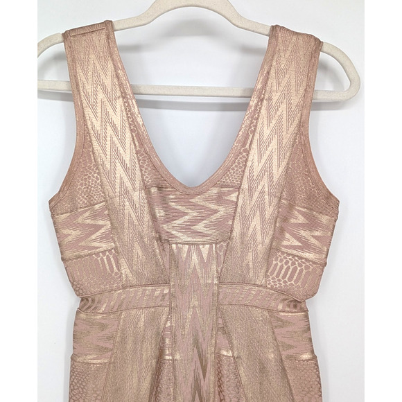 VTG Y2K Herve Leger Aerin Rose Gold Bandage Dress XS Metallic Bodycon Mini Glam - Picture 4 of 14